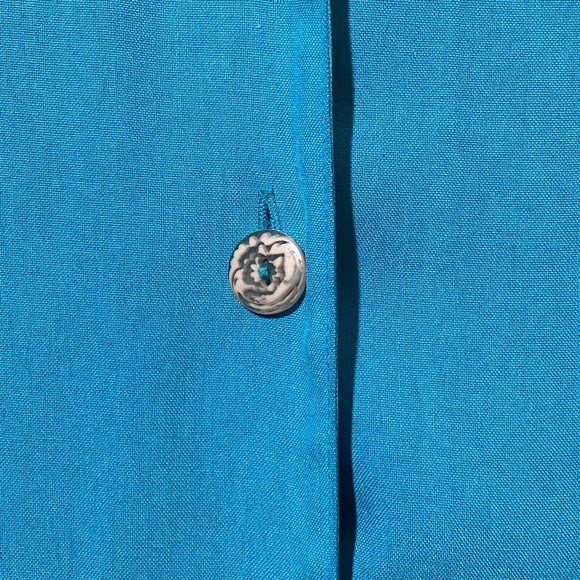 Melrose Silk Studio 100% SILK Teal Blue Button Up Short Sleeve Blouse Sz M - Picture 5 of 9